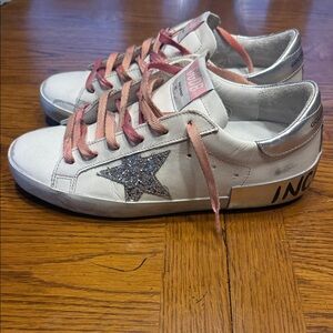 Golden Goose International Women’ Day Sneaker with Pink Laces and Glitter Star